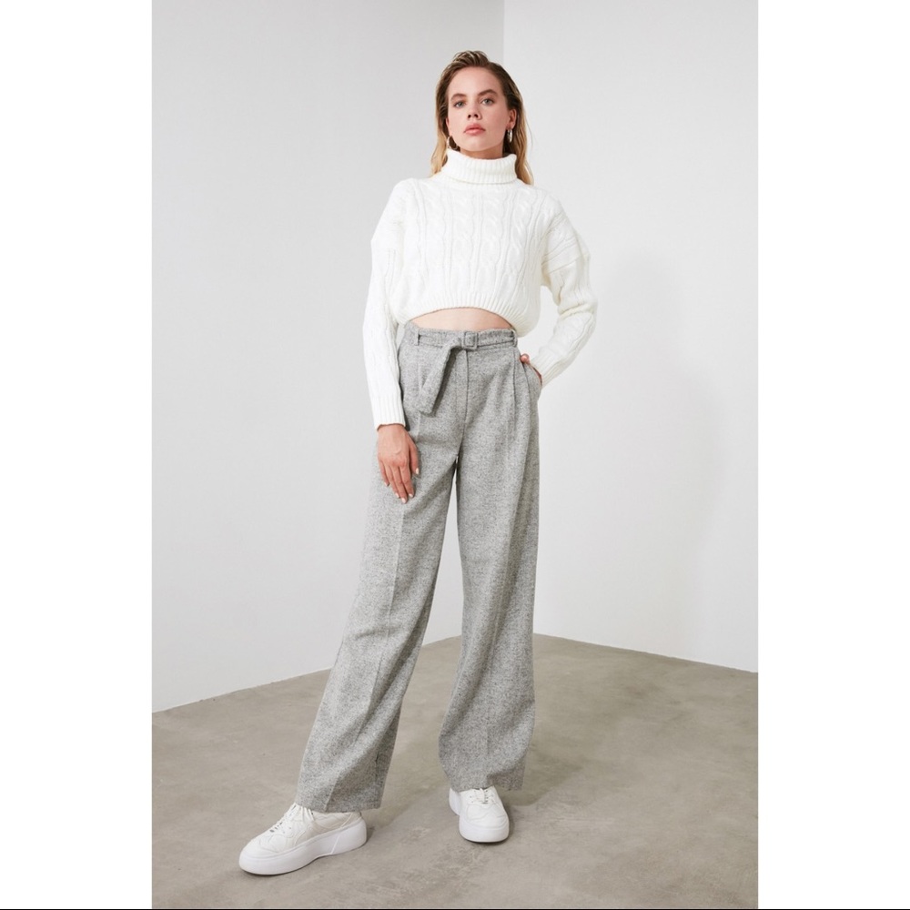 2021 Trend Pleated Taper Gray Wide Leg Pants